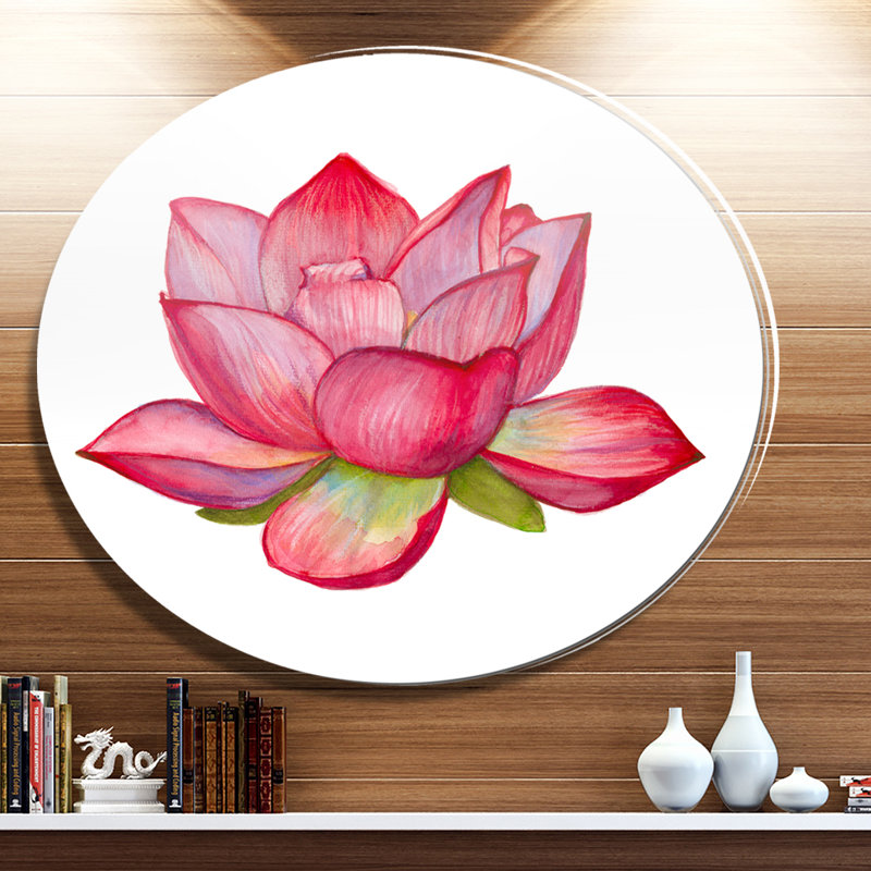 «Pink Lotus Watercolor Illustration», reproduction de peinture à l'huile sur métal, H 36 po x l 36 po