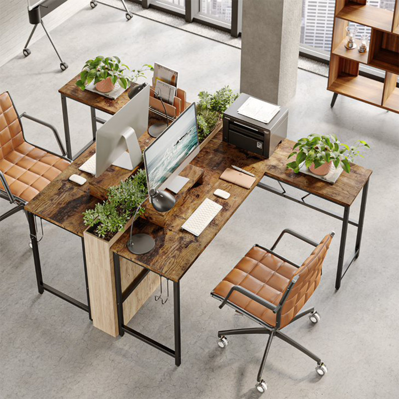 L-Shaped Metal Base Computer Desk
