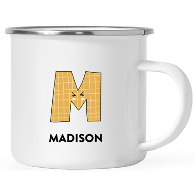 Tasse de café personnalisée avec monogramme personnalisé lettres A à Z, monogramme personnalisé face à une tasse de feu de camp en métal pour enfants, paquet de 1