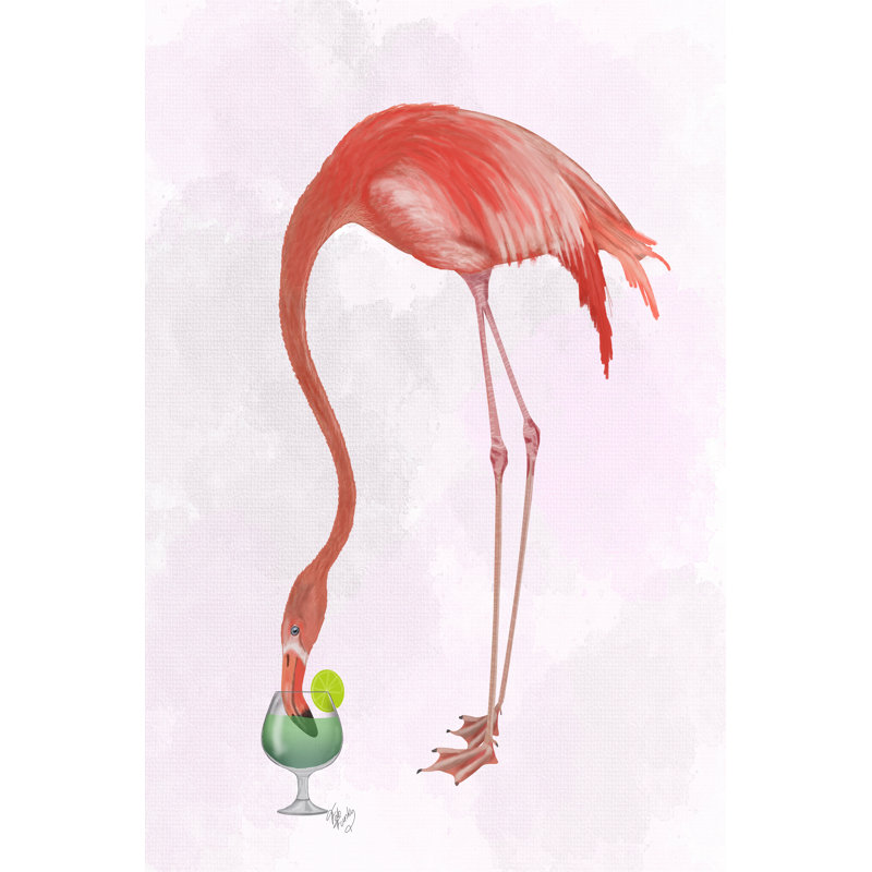 «Flamingo and Cocktail 2» par Fab Funky, animaux mixtes, reproduction d'art, H 18 po x l 12 po x P 1 po