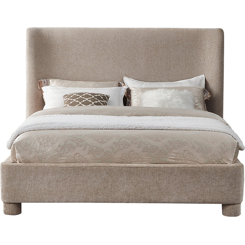 Hridhaan Upholstered Unfinished Wingback Bed, Queen, Beige Chenille Fabric