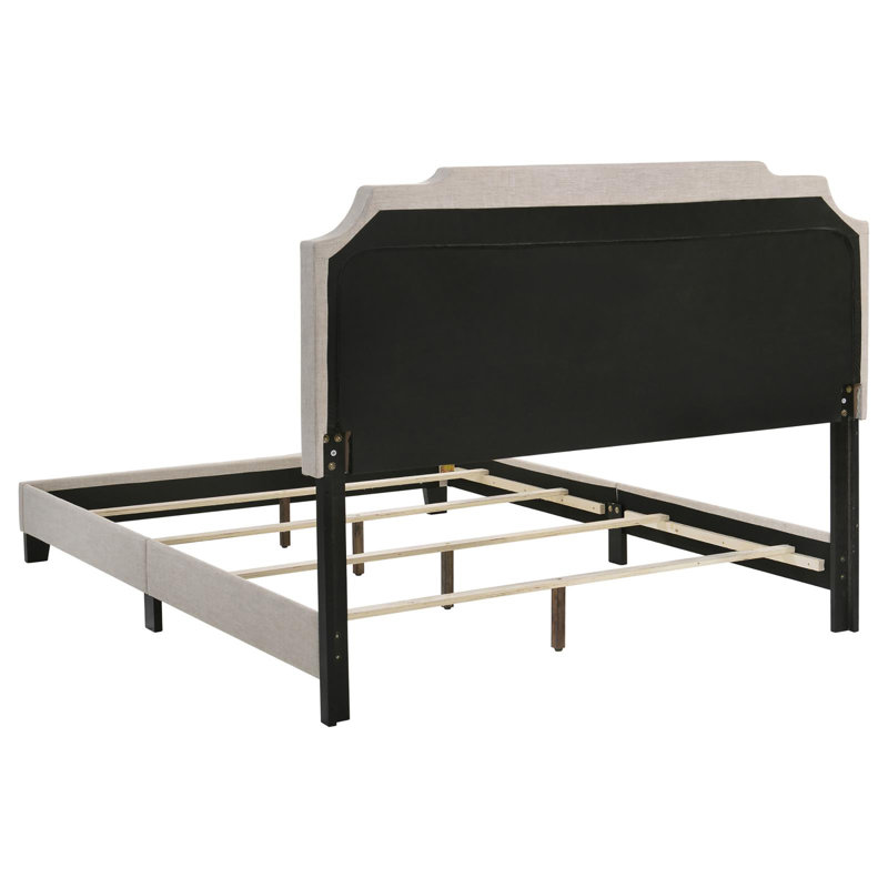 Beige Full Panel Bed With Nailhead Trim