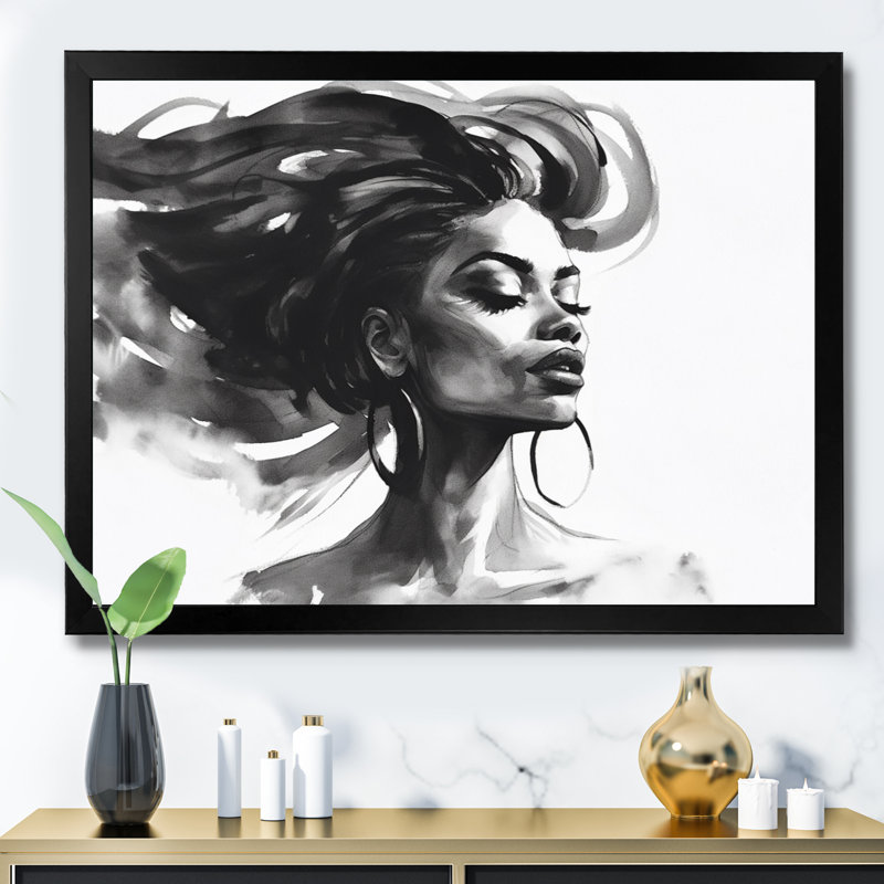 Femme afro-américaine Pierce IV - Portrait, reproduction d'art mural, Cadre photo noir simple, H 24 po x l 32 po x P 1 po