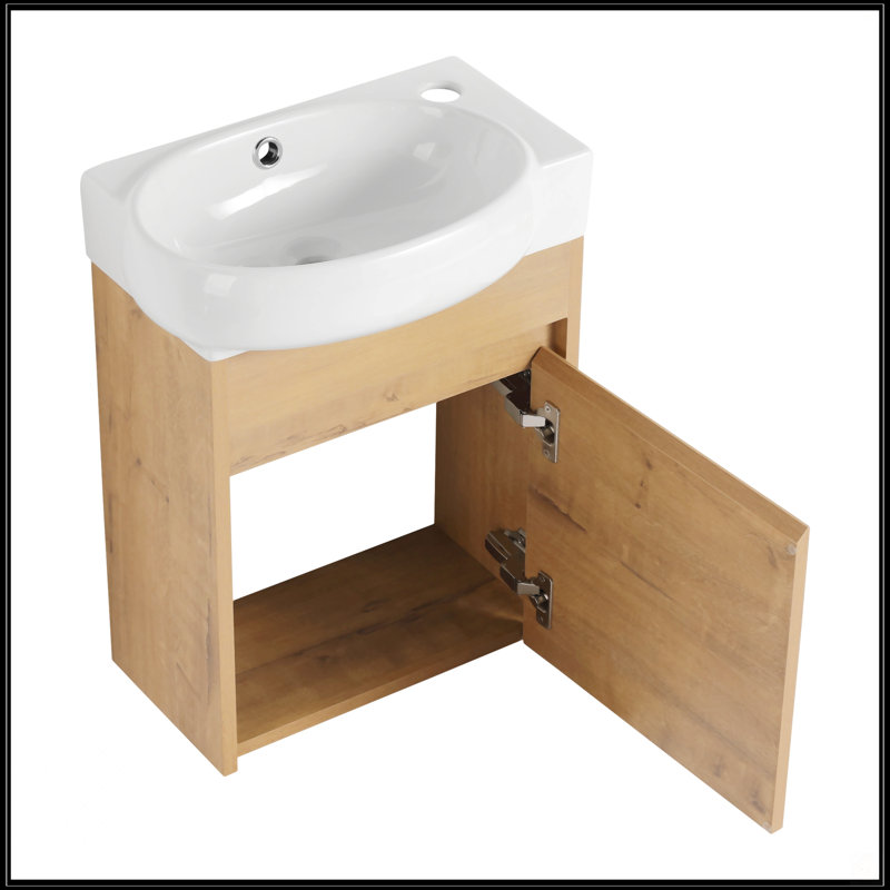 Meuble-lavabo à fermeture en douceur avec lavabo, Imitation chêne