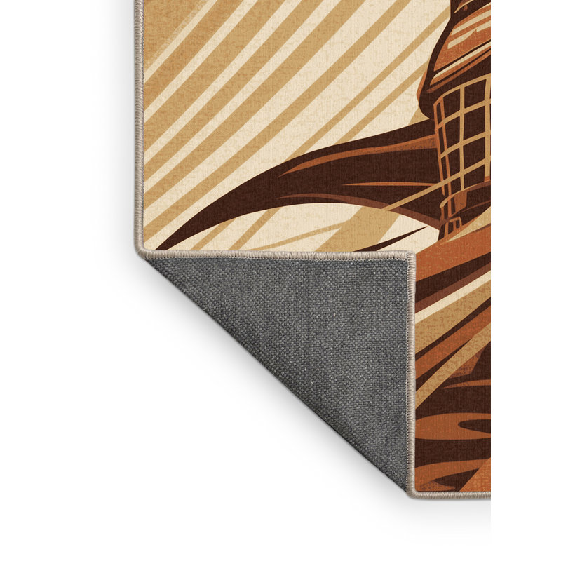 Soft Plush Durgin Demon Samurai Bold & Eclectic Modern Arc Area Rug in Brown – Beige Binding, 5x8