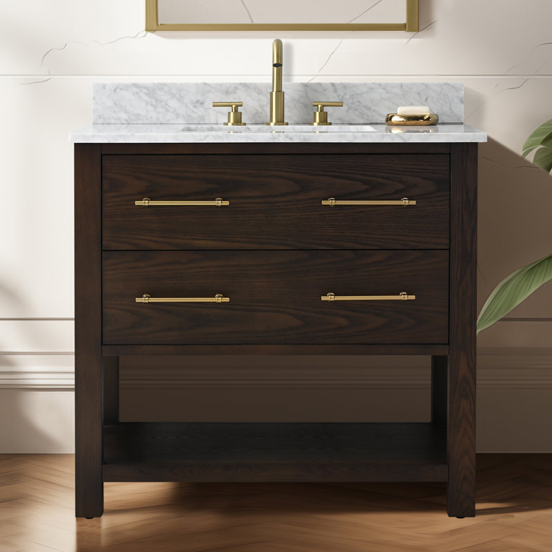 Meuble-lavabo simple 36 po Winsor Keri, Chêne brun / laiton antique