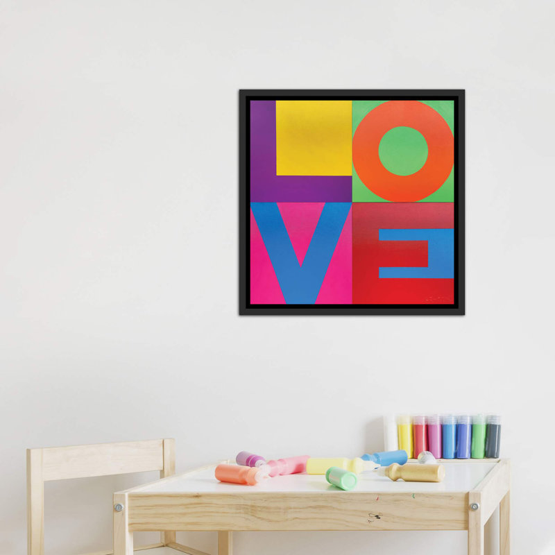 Décoration murale Love Kids, H 26 po x l 26 po x P 1,5 po, Toile avec cadre noir patiné