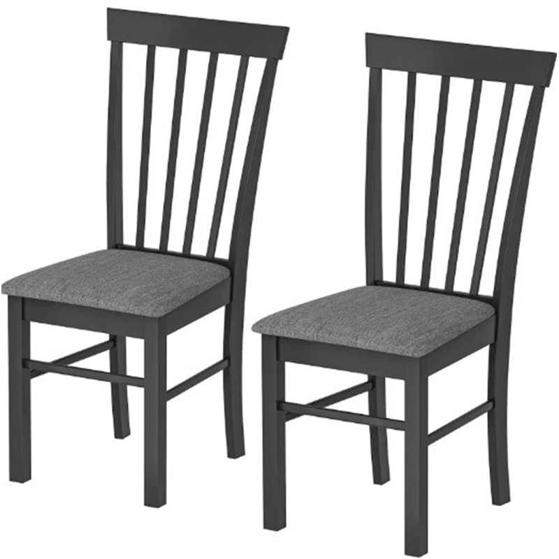 Chaises de cuisine rembourrées, ensemble de 2 chaises de salle à manger en bois, Gris, Noir