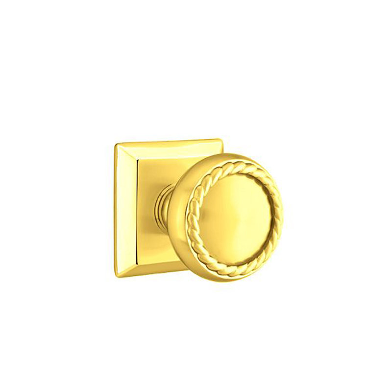Ensemble de boutons de passage Emtek avec rosette Quincy et bouton en corde, Laiton brillant