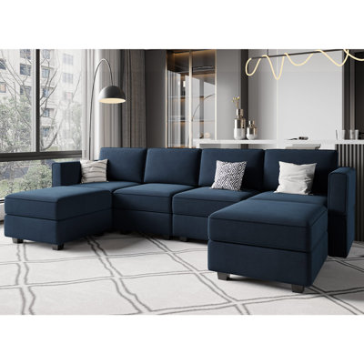 Nairoby 7-Piece Velvet Symmetrical Upholstered Modular Sectional Sofa Set Storage Sofa Apartment Couch 4-Seat Sofa with 2 Ottomans by Everly Quinn