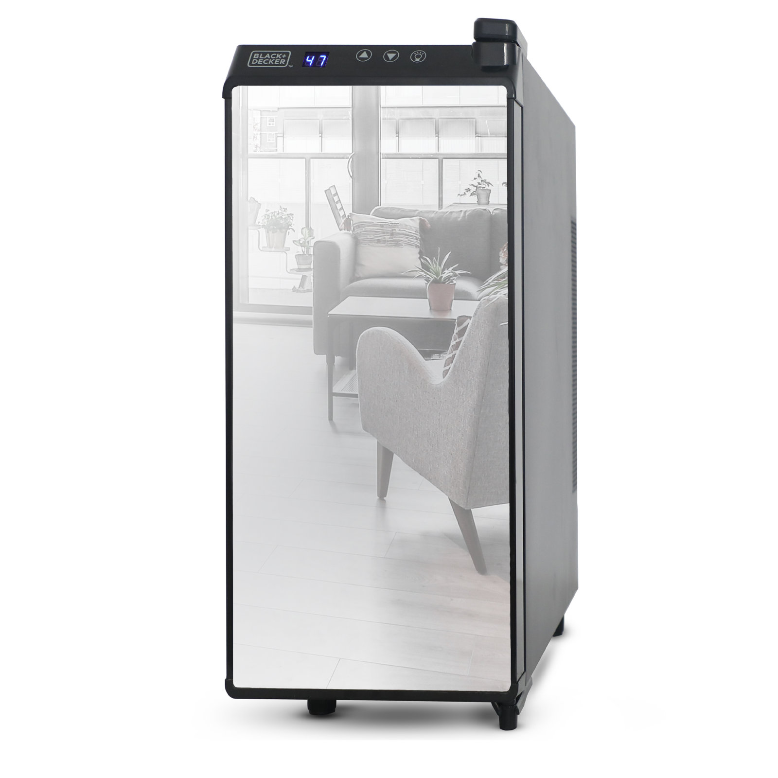 Black+Decker - 12 Bottle Wine Cellar, Thermoelectric With LED Display And Mirror Door - Black | Fridge.com