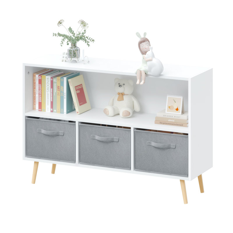 35.41'' Toy Box Toy Chest Kids Toy Storage Lego Storage Toy Storage for Living Room Toy Organizer, White/Gray