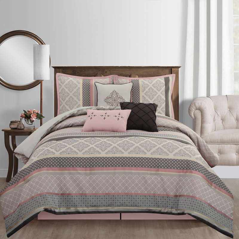Tefia Karr Microfiber 7 Piece Comforter Set, California King Comforter + 6 Additional Pieces, Blush