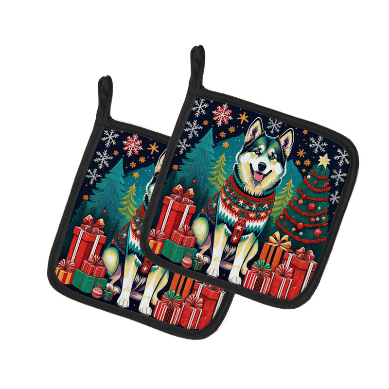 Paire de poignées de Noël Alaskan Malamute