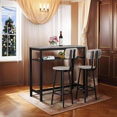 Lysle 5-Piece Industrial Bar Table Set with Metal Shelf, Dining Set, Counter Height Table & 4 Bar Stools