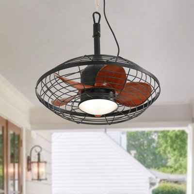 20" Cage 5-Blade Woodgrain Three-Color Variable Light Ceiling Fan with Remote Control