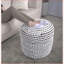 Pouf, cylindrique géométrique moderne fabriqué à la main pour un usage intérieur | Tissu imperméable | Blanc neige-257740558