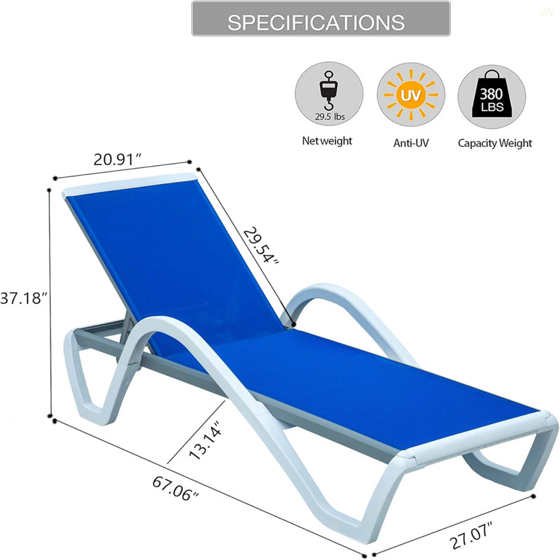 Patio Chaise Lounge Adjustable Aluminum Pool Lounge Chairs With Arm All Weather Pool Chairs For Outside,In-Pool,Lawn (Blue,1 Lounge Chair)