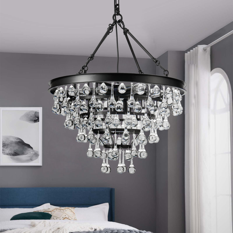 Fokje 9-Light 24" Tiered Black Crystal Chandelier