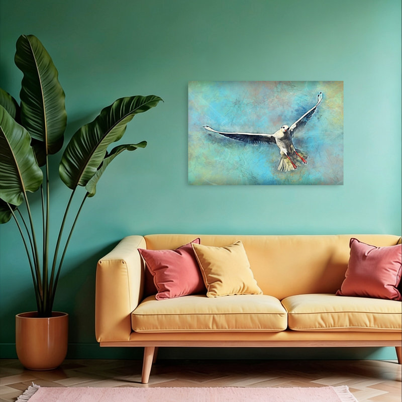 «Graceful Seagull Flight Abstract Seagull Bird Coastal Nature», art mural, H 24 po x l 36 po