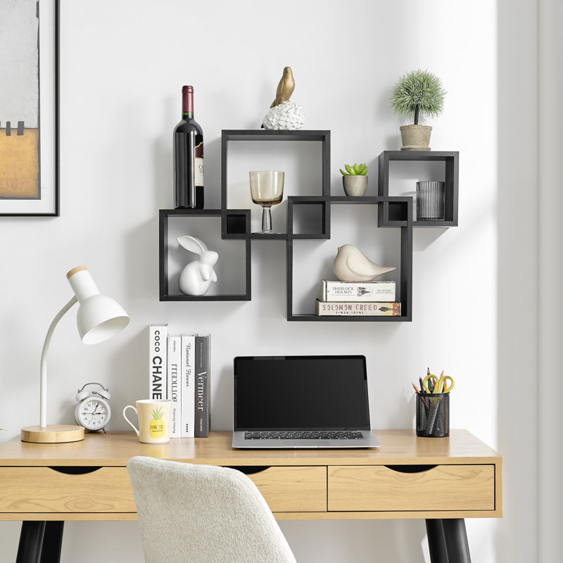 Étagère murale décorative en cubes entrecroisés, Noir , 18" H x 28,34" L x 5,75" P