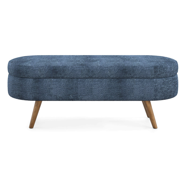 Ottoman Oval Storage Bench,Rubber Wood Legs, 43.5"X16"X16", Blue