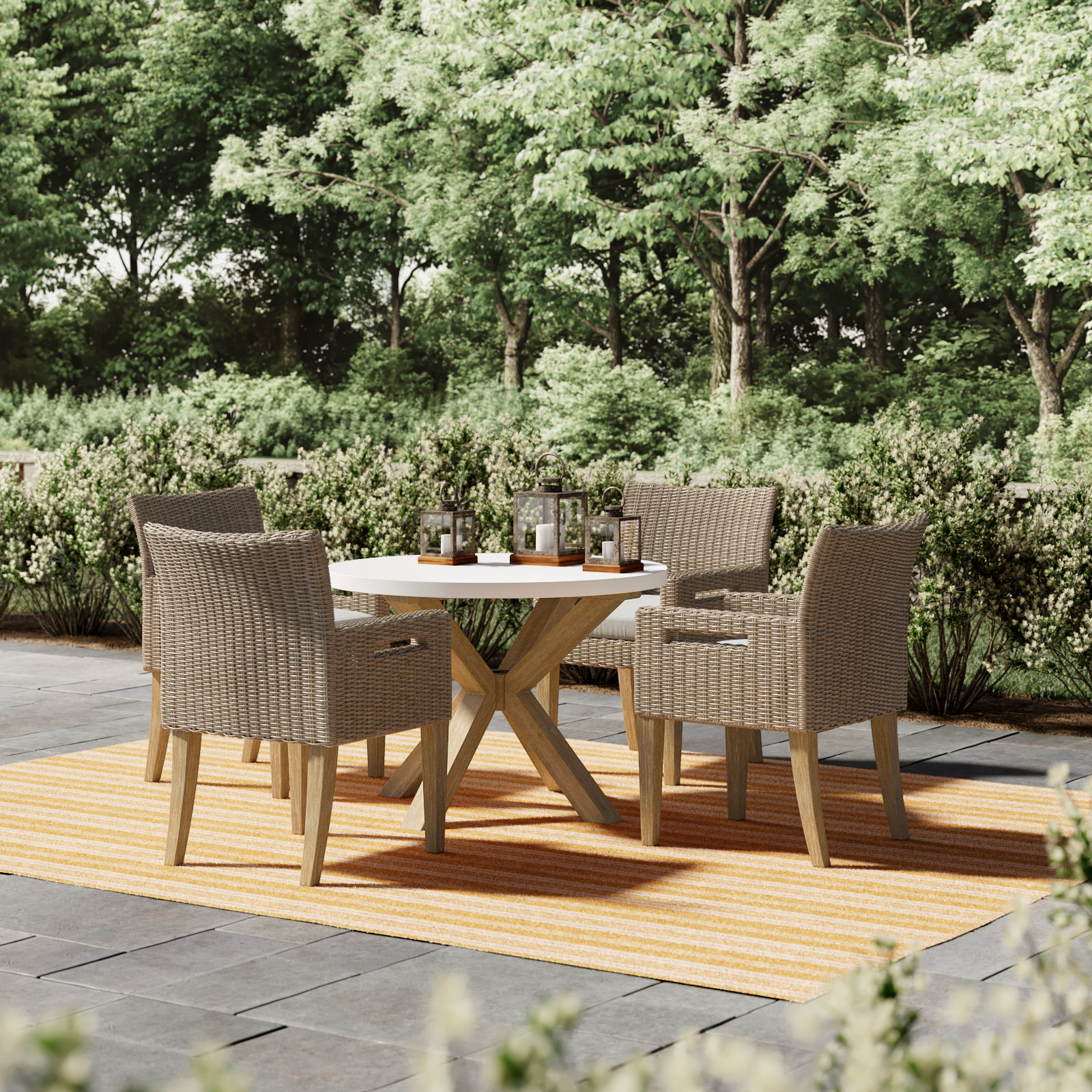 Fleur 48'' Round 4 - Person Outdoor Dining Set with Cushions