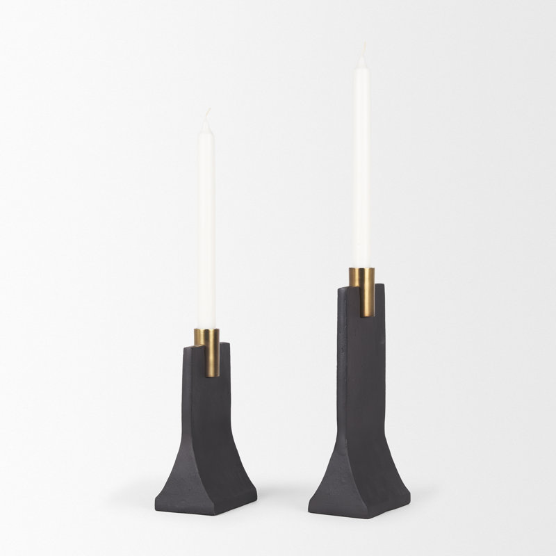 Soteria 11.40'' H Metal Tabletop Candlestick, Black/Gold