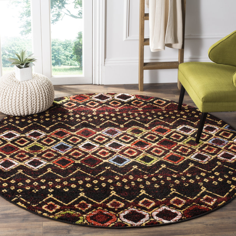 Tapis performance à motif sud-ouest Aird, Rond 3 pi, Black/Multi