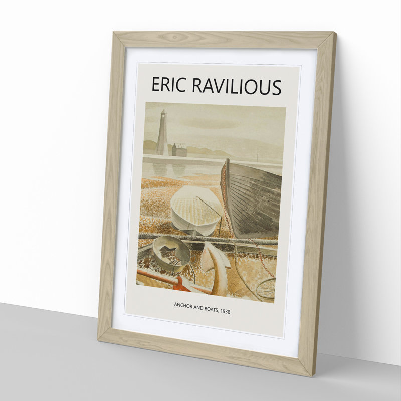 Anchor and Boats by Eric Ravilious - Picture Frame Painting, 65cm H x 48cm W x 2cm D, Oak Framed