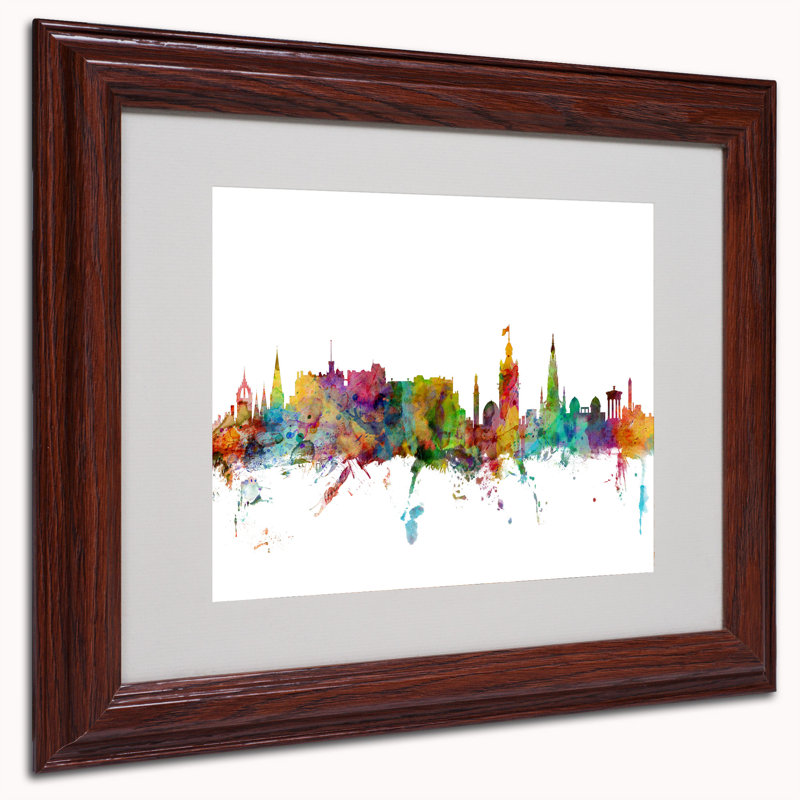 Tyisha, «Edinburgh Écosse Skyline II» par Michael Tompsett, impression encadrée, H 11 po x l 14 po, Brun