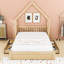 Grand lit plateforme en bois en forme de maison avec tiroirs de rangement et garde-corps-2065761209