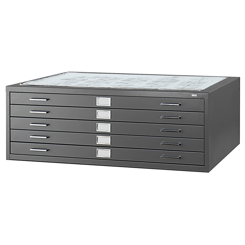 Five-Drawer Flat File Filing Cabinet, Black