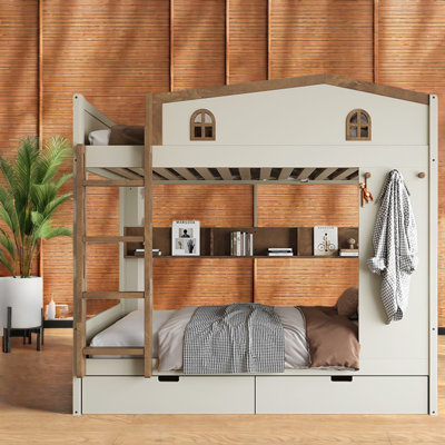 Storage Beds Full Over Full Wood Mdf Farmhouse Bunk Bed For Home