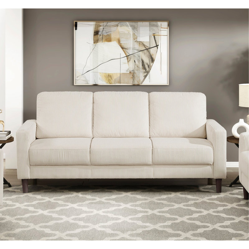 Siège rembourré contemporain en velours côtelé beige à 3 places avec rembourrage en mousse à haute densité, sièges rembourrés et pieds exposés pour le salon
