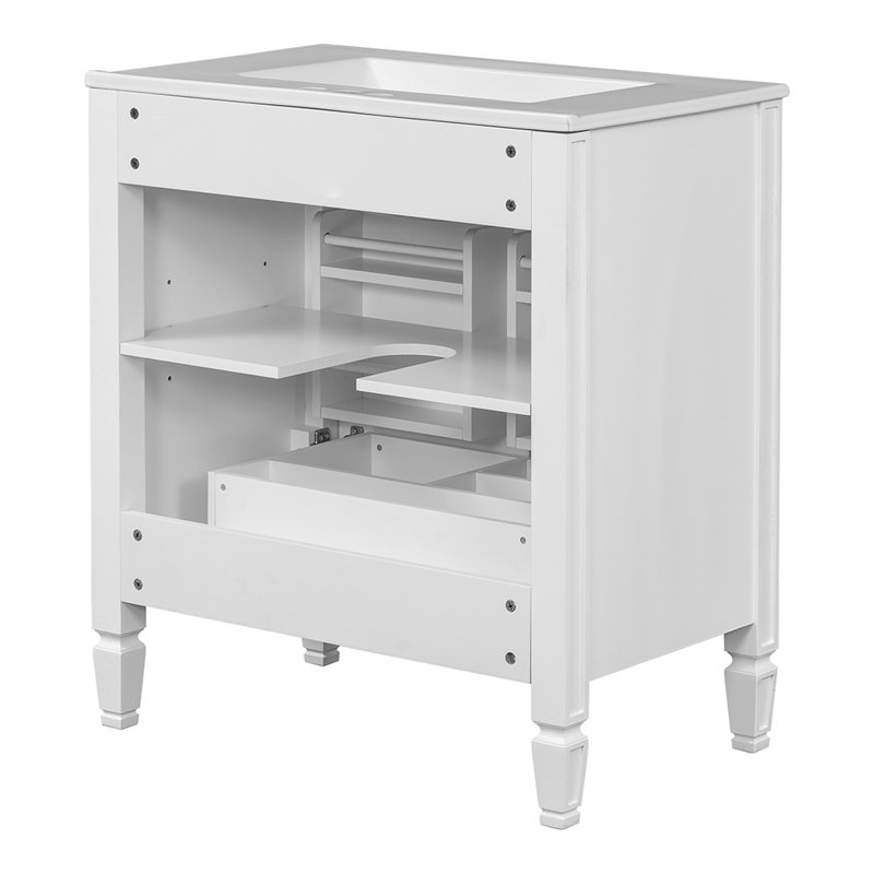 Meuble-lavabo de salle de bain avec lavabo et deux portes avec tablette, Blanc