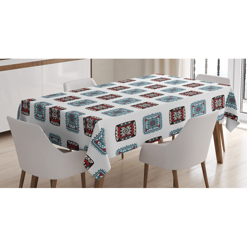 Nappe à formes géométriques à forme carrée avec détails folk, 84 po x 60 po