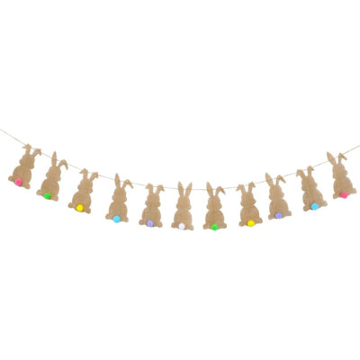 Bannière de Pâques avec ficelle Mignon lapin en toile de jute Bannière colorée pré-assemblée, guirlande de Bruant de Pâques, décoration suspendue pour la maison, articles de fête sur le thème du printemps