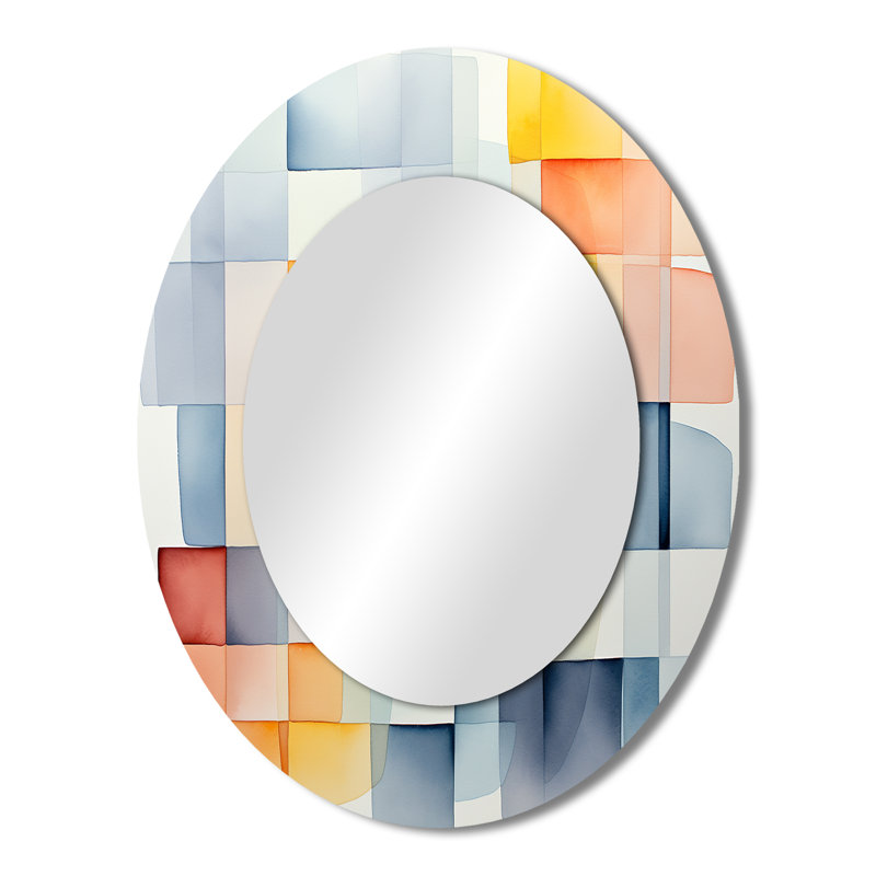 Multicolor cubes patterns V - Large Oval Wall Mirror On Metal, 43" H x 33" W