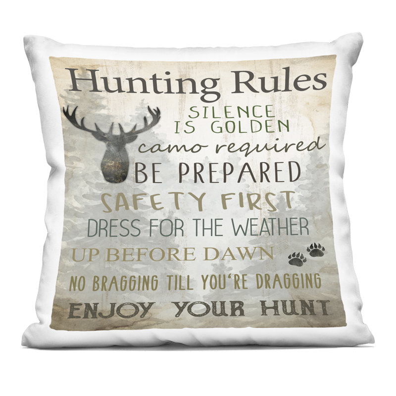 Coussin décoratif imprimé de la liste rustique Hunting Rules par Kim Allen