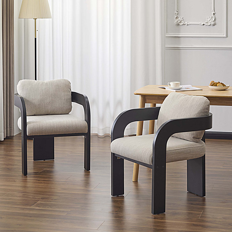 Chaises de salle à manger avec dossier coussiné et structure en bois massif, Beige, Noir
