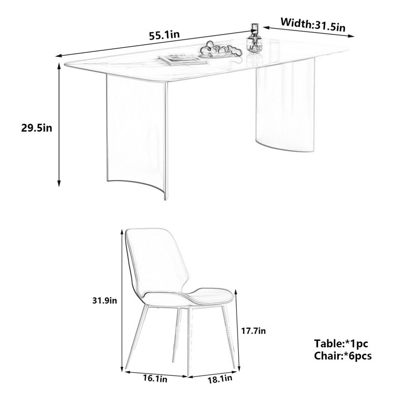 Modern Rectangular Dining Table with Rock Slab, 31.9"H x 55.1"L x 31.5"W