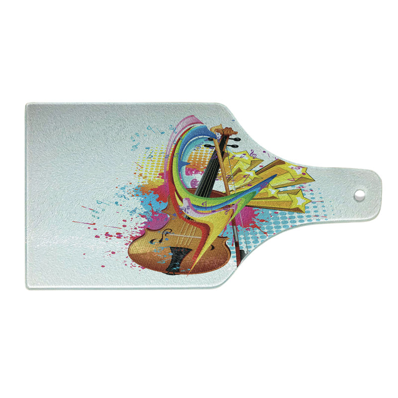 Ambesonne Cello Tempered Glass Cutting Board Creative String Instrument Multicolor