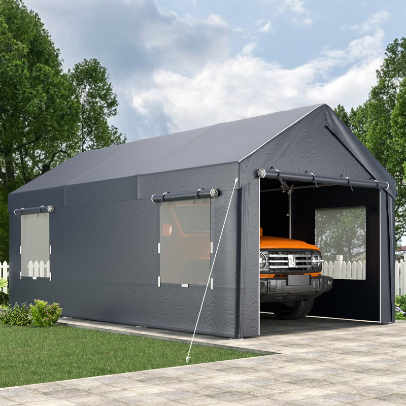 10 X 20ft Heavy Duty Carport, Portable Garage With Sidewalls, All Weather For Car, Storage & Tool Room, Gray, Gray
