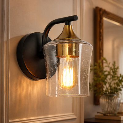 Balendran Iron Wall Sconce-Seeded Glass