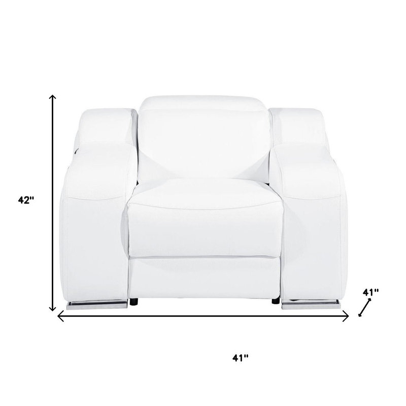 Fauteuil inclinable mural en cuir italien blanc de 104 cm avec port USB
