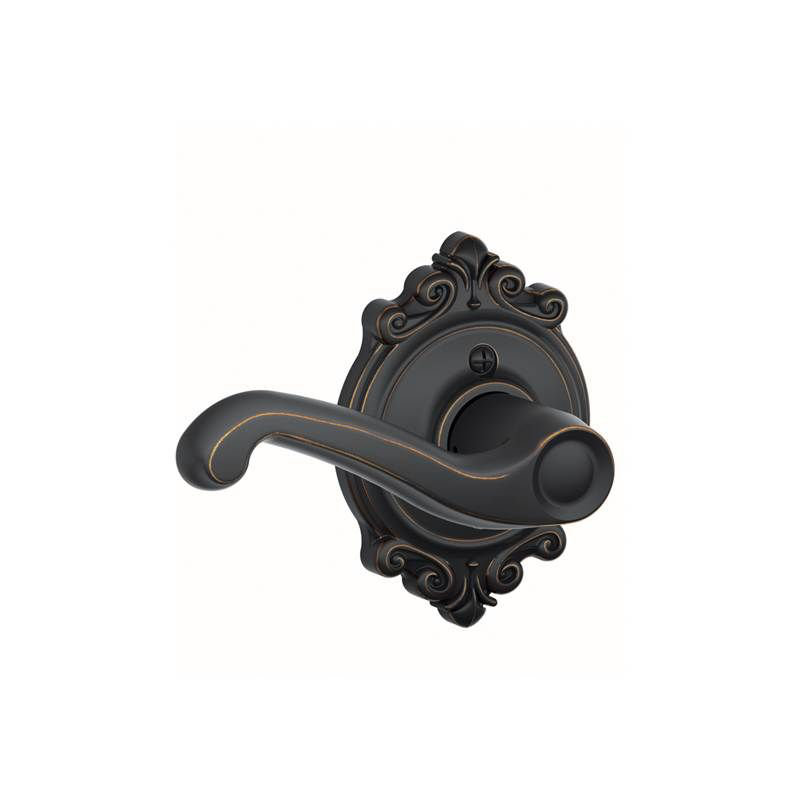 Flair Lever with Brookshire Trim Non-Turning Lock, Left, Aged Bronze
