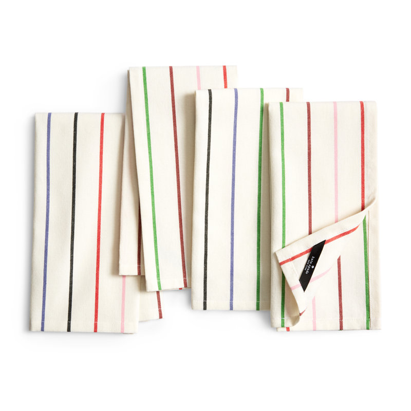 kate spade new york Adventure Stripe Cloth Napkins 4-Pack Set, 100% Cotton, Machine Washable, Blue/Multi, 20"x20"