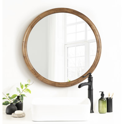 Wooden Round Bathroom Wall Mirror