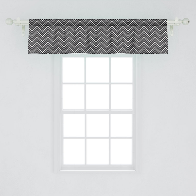 Charcoal Grey and White Chevron Rod Pocket Valance, 42" x 12"
